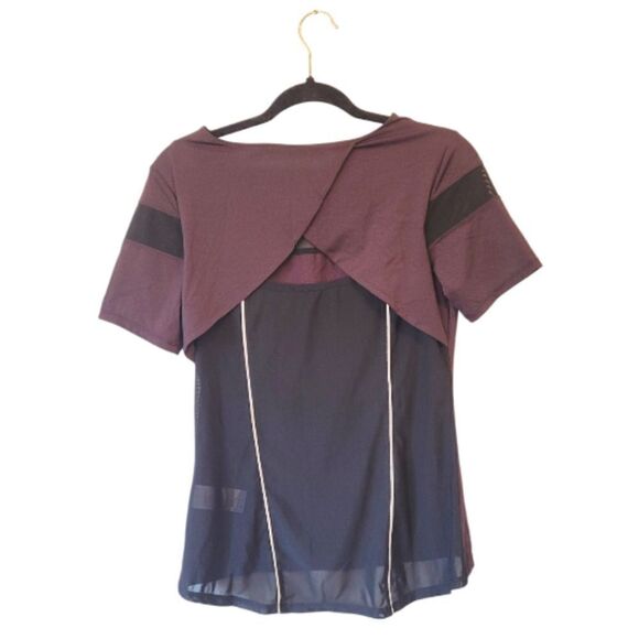 Blanc Noir Deep Burgundy Short Sleeve T-Shirt with Mesh Cutouts Size S - Picture 2 of 6